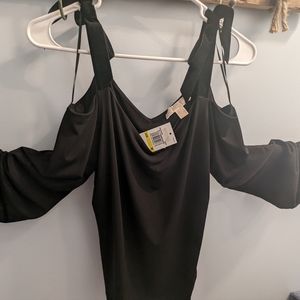 Michael Kors NWT Cold Shoulder Top with Velvet Ties Black Size M